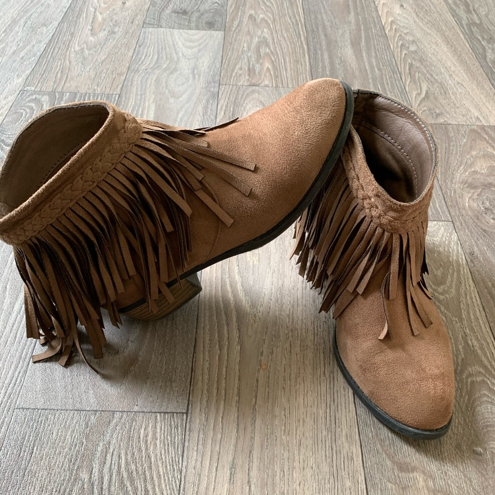 Brown fringe boots